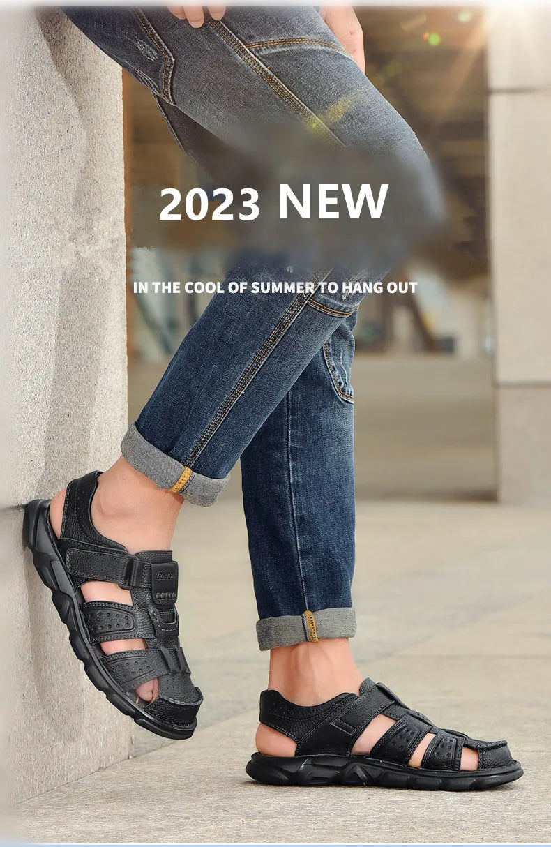 Genuine Leather Casual Shoes For Men High Quality Classic Men Sandals Summer Outdoor Walking Men Sneakers Breathable Men Sandals