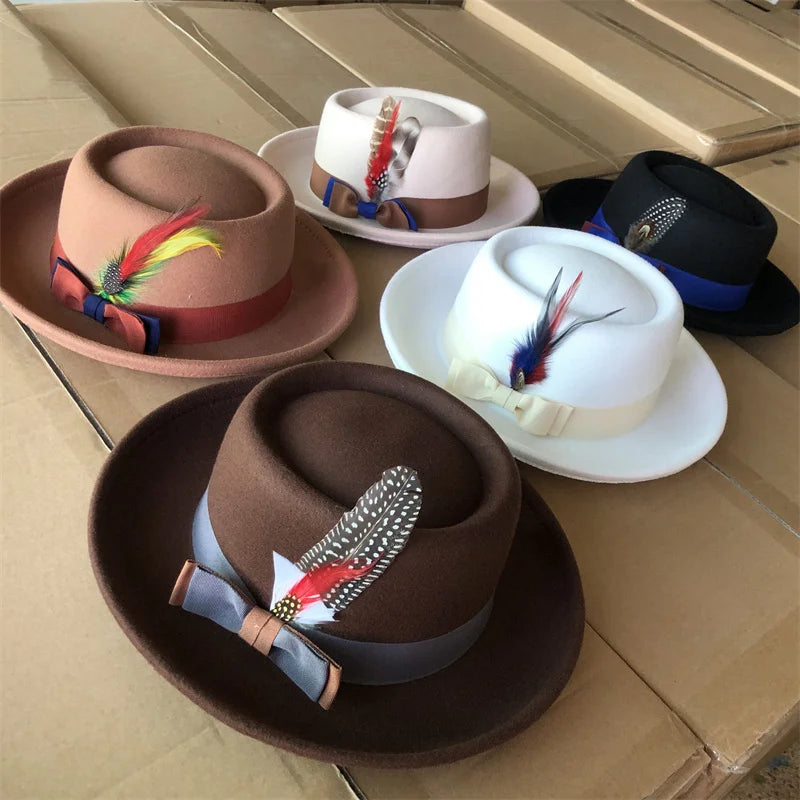 Men's hat Fedora Hat Women's Fashion Autumn and Winter Pork Pie Double Concave Small Brim Men's Jazz Hat Gorras para hombres