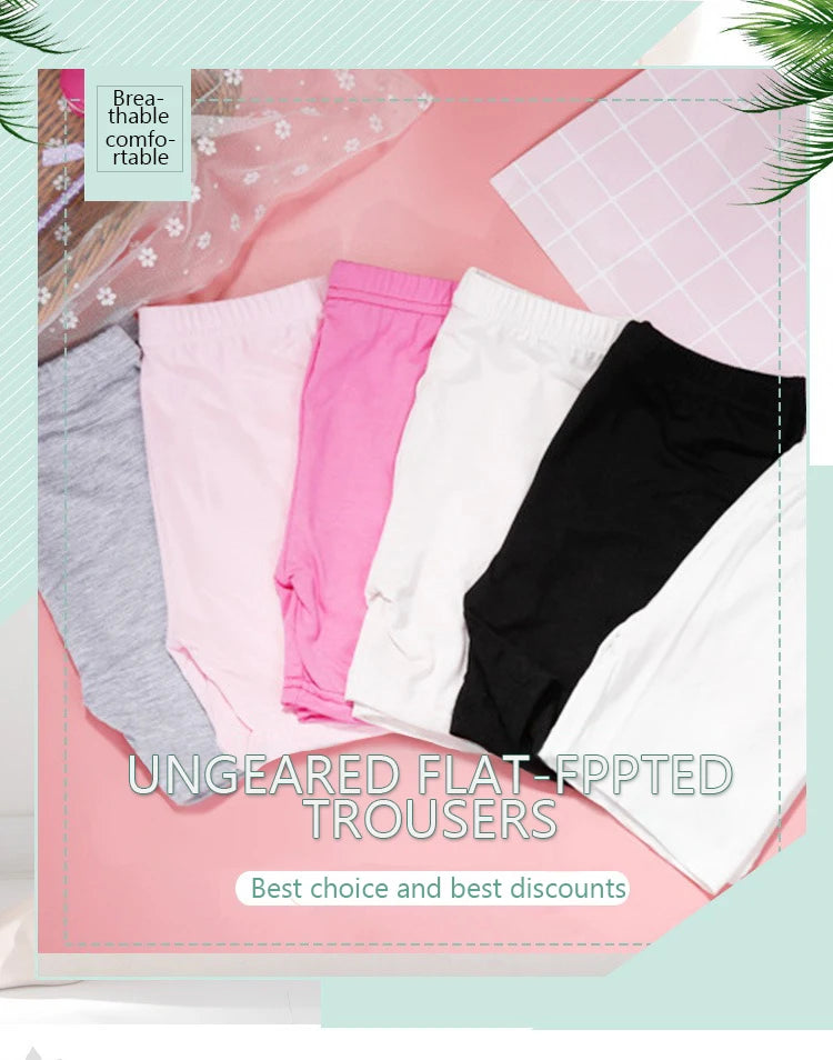 2Pcs Summer Solid Color Kids Leggings Girls Safety Shorts Cotton Leggings Girls' Beach Shorts Are Suitable For Children Age 2-13