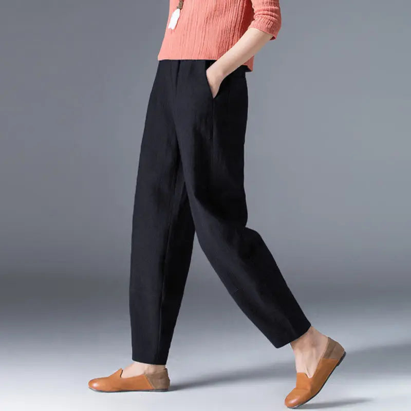 Cotton Wide Leg Pants Female Loose Oversized Solid Color Harem Summer Casual Elastic Waist Ankle-length Pants Women Clothing