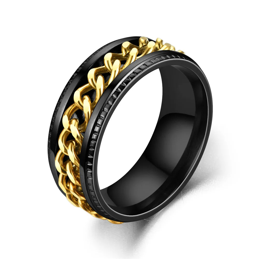 Titanium Steel Rotatable Chain Fidget Spinner Mens Rings Multifunction Anti Stress Knuckle Ring Accessories Anillo Hombres