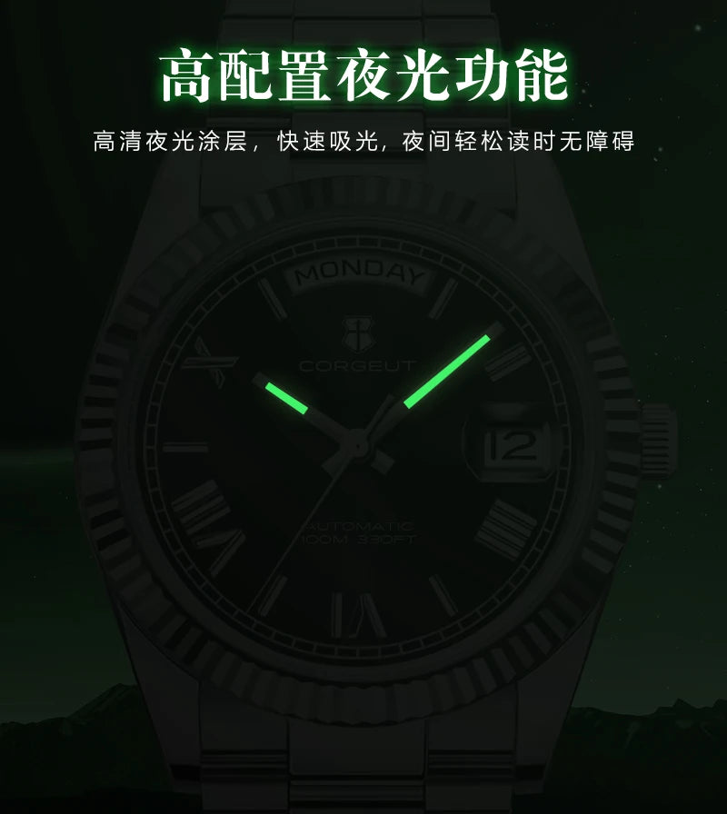 Corgeut automatisch mechanisch herenhorloge - 39/36mm Japanese movemen Saffierdatumweergave met vergrootglas - Reloj para Hombre
