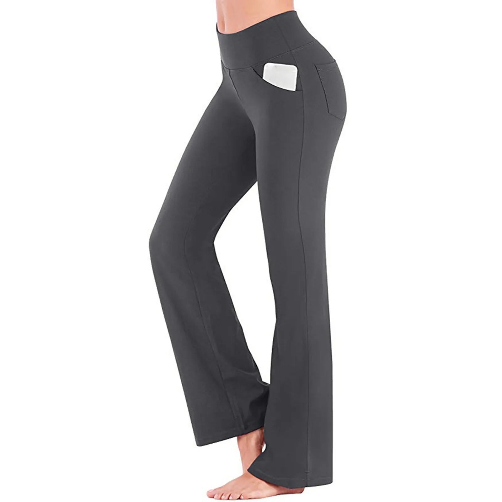 Flared Leggings Basic Yoga Pants With Pockets Women High Waist Breathable Comfortable Pants Gym Sports Slim Flared Tight Pants