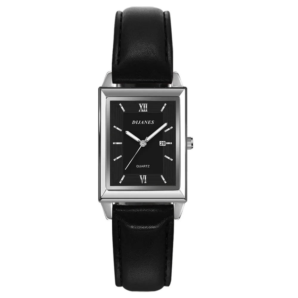 New Casual Leather Men's Square Quartz Watch Korean Student Calendar Watch Men Relojes Para Hombres