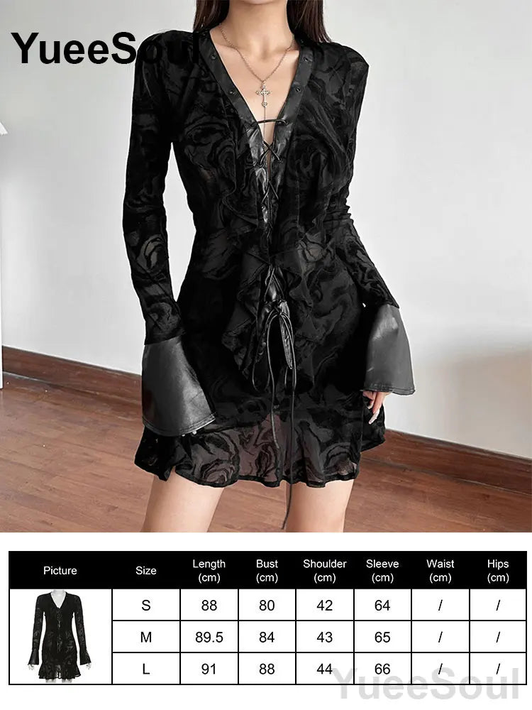 Halloween Gothic Grunge Punk Women Dress Long Sleeve Lace Slim Black Dresses 2026 New Y2K Harajuku Lolita Fairy Core Party Dress