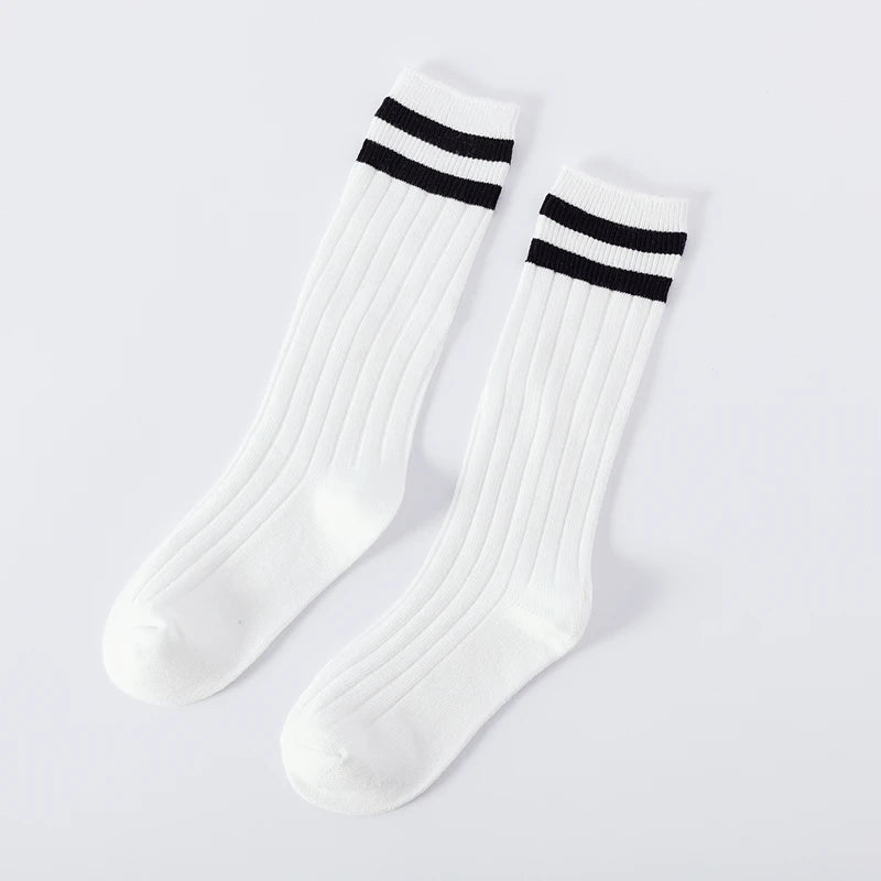 1 Pairs Kids Knee High Long Socks Autumn Winter Warmth Soft Cotton Children School Stocking Black White Stripes Sports Socks
