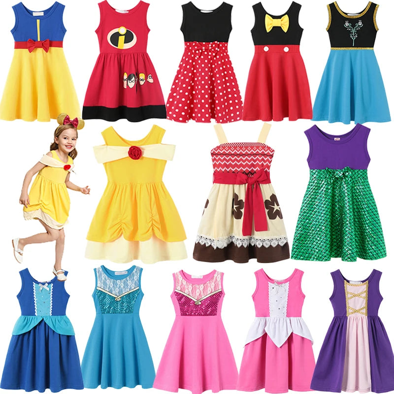 2025 Summer Elsa Anna Casual Dress Girls Cotton Clothes Children Sleeveless A-Line Dress Baby Kids Princess Casual Clothing 2-8Y