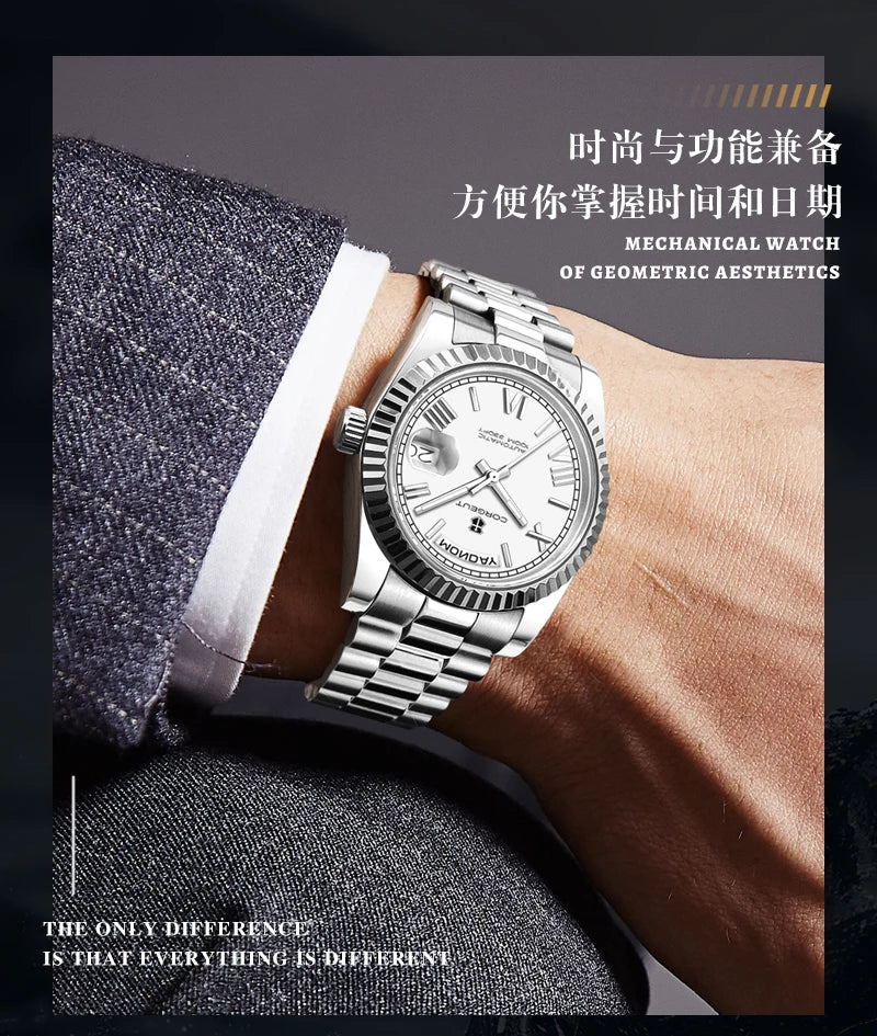 Corgeut automatisch mechanisch herenhorloge - 39/36mm Japanese movemen Saffierdatumweergave met vergrootglas - Reloj para Hombre