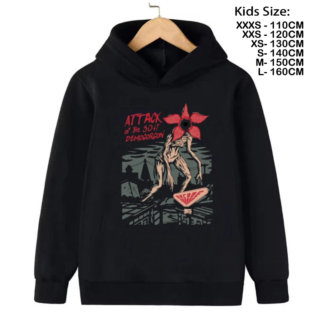 Demogorgon Hawkins Hoodies Kids Cartoon Anime Print Clothes Streetwear Basic Boys Tops Children Sweatshirts