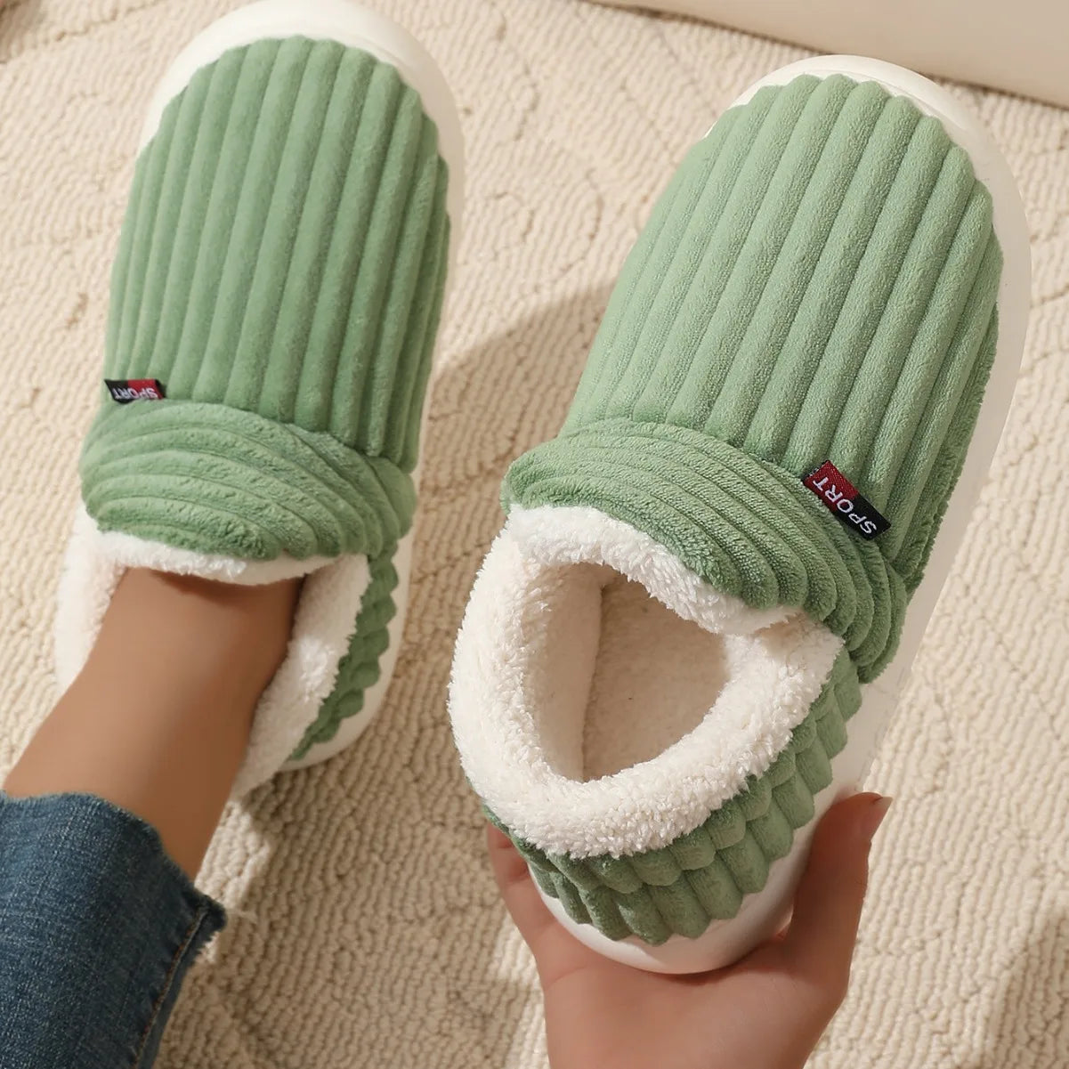 Bebealy Winter Fur Men Slippers Men Shoes Outdoor Nonslip Short Plush Men Slippers Casual Fuzzy House Ankle Men Boots Flat Shoes