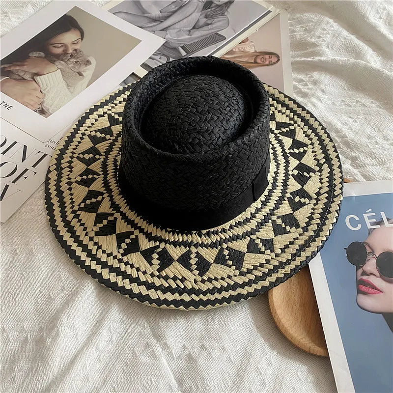 Straw hat women breathable sun hat fashion hollow retro straw hat hand-woven summer travel straw hat gorras para hombres