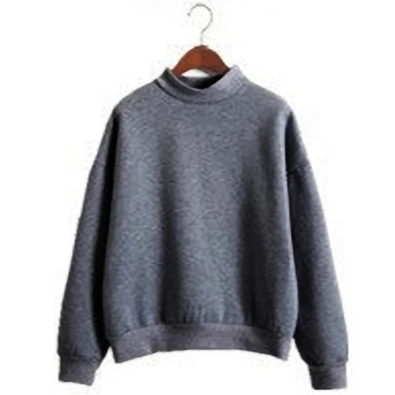 Fleecing Half High Neck Long Sleeve Casual Top For Women Clothing Autumn Winter Trend Solid Simple Pink Sweatshirts New Basic