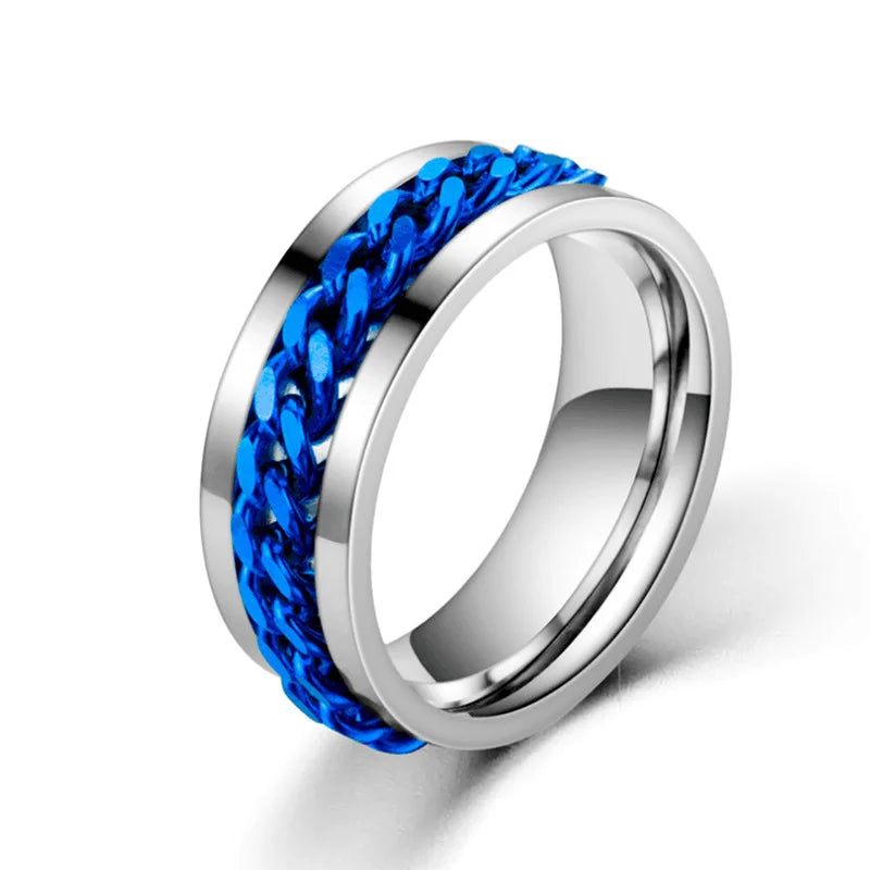 Titanium Steel Rotatable Chain Fidget Spinner Mens Rings Multifunction Anti Stress Knuckle Ring Accessories Anillo Hombres