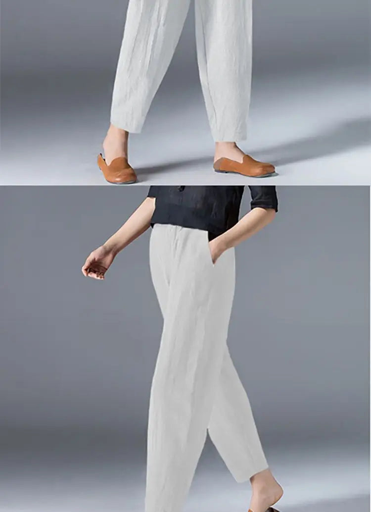 Cotton Wide Leg Pants Female Loose Oversized Solid Color Harem Summer Casual Elastic Waist Ankle-length Pants Women Clothing