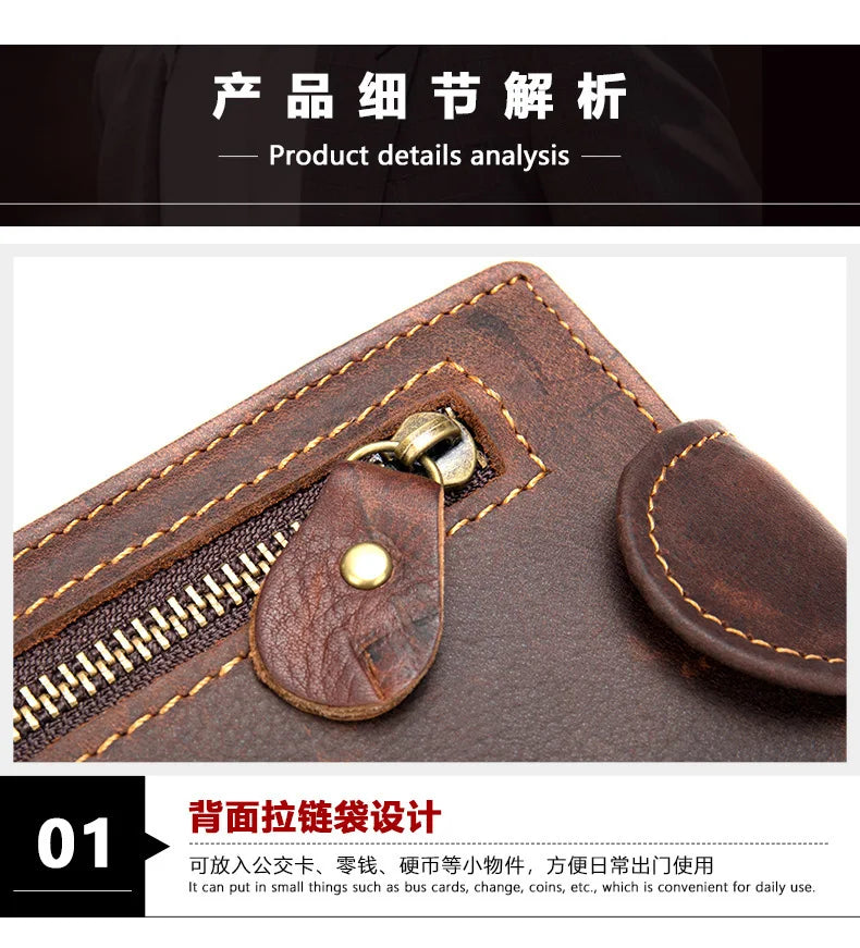 Crazy Horse Cowhide Leather Wallet for Men Genuine Leather Men Wallet Hasp Vintage Wallet Men