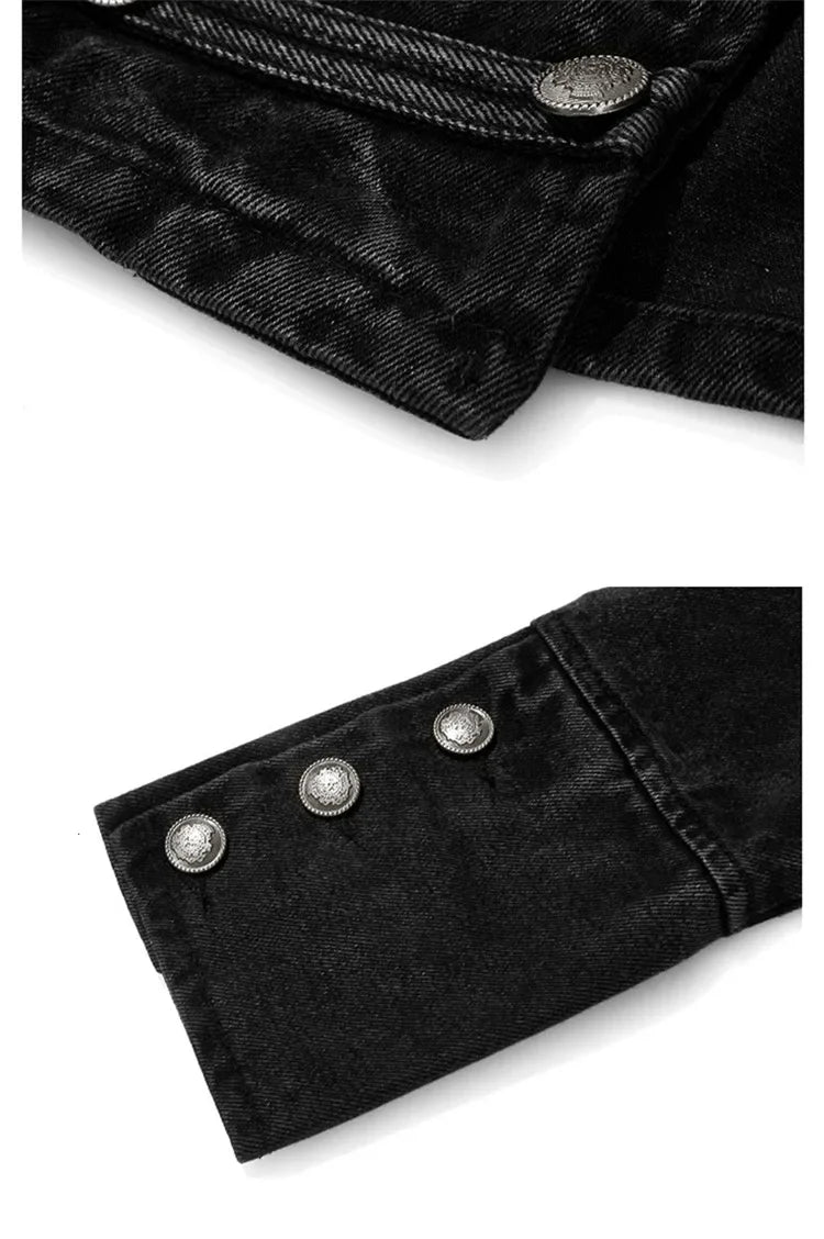 Streetwear Casual Loose Button Split Short Denim Jacket Women Fashion Spring Autumn 2026 Stand Collar Long Sleeve Jean Jacket