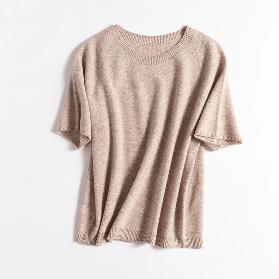 SuyaDream, 100%Merino Wool Pullovers for Woman, Round Neck, Short Sleeved Sweaters, 2025 Fall Winter Soft Warm Top, Pink, Olive
