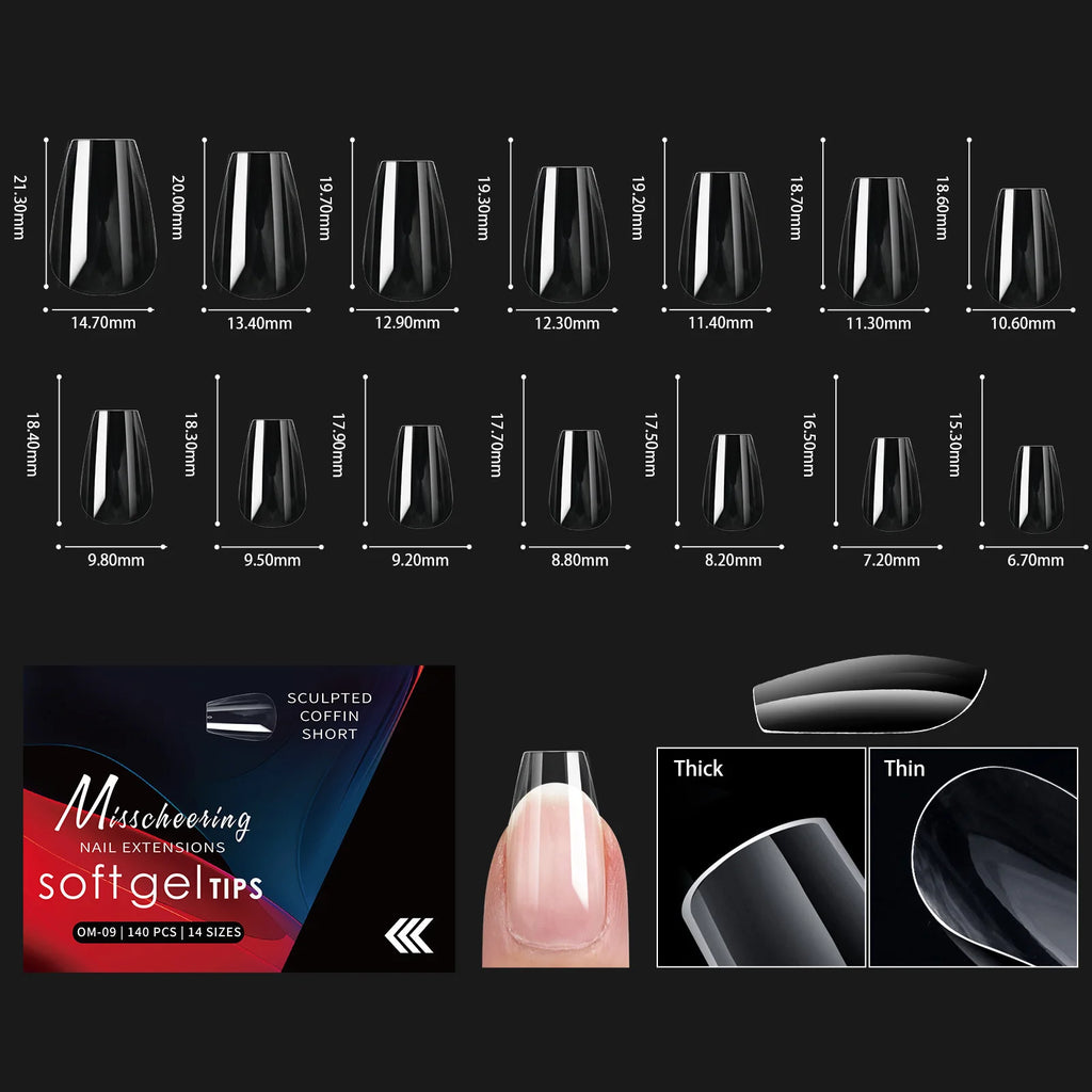 120/140pcs Almond Stiletto False Nail Tips Clear Soft Fake Nails Extension For Home DIY Nail Salon Manicure Press On Nails