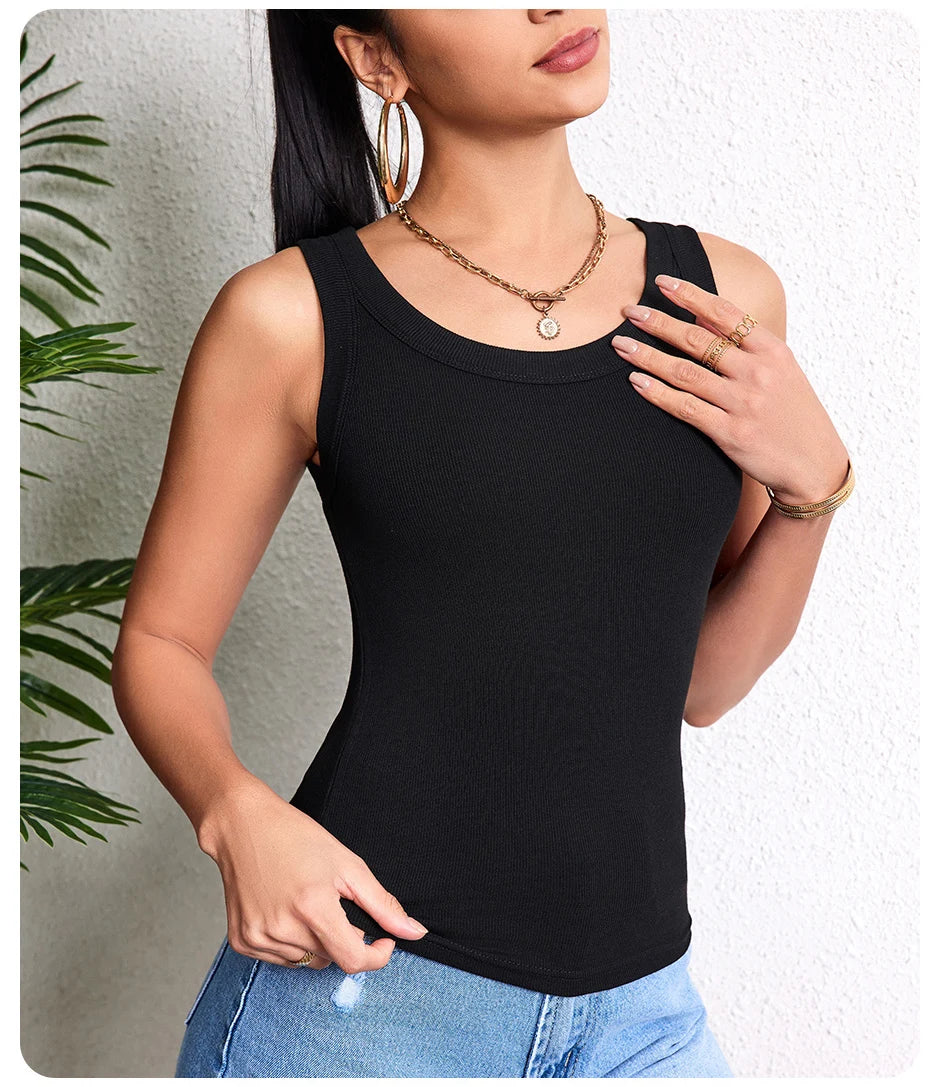 Ladies Four Seasons Solid Color Vest Fashion Joker Young Woman Threaded Camisole plus Size Bottoming Vest