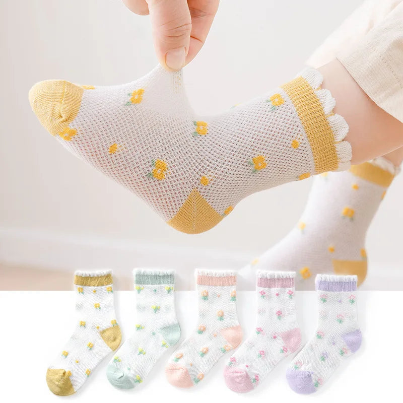 Girls Summer Mesh Thin Sock Cotton Baby Short Socks 5 Pairs Toddler Boys Kids Children Colorful Socks 5 pairs WMF043