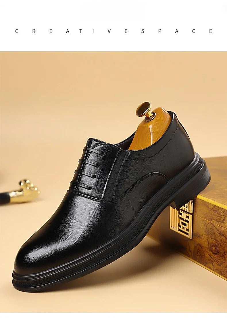 Men Dress Shoes Black Soft Leather Men Heighten Formal Shoes Casual Business Men Oxfords Suit Shoes