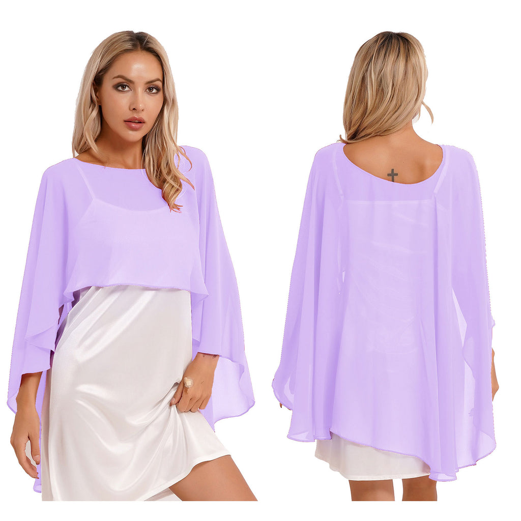 Women Chiffon Solid Pullover Capes Shawl Hi-low Hem Thin Soft Shrug Ponchos for Wedding Bridal Bridesmaid Evening Party Dress