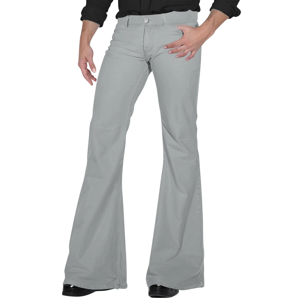 Flare Pants Men Spring Solid Color Daily Simple Classic Trousers Chic Comfortable Hip Hop Mopping Bottoms Disco Flared Pants