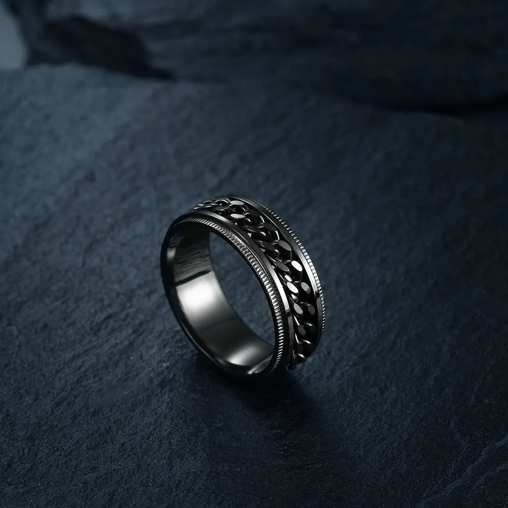 Titanium Steel Rotatable Chain Fidget Spinner Mens Rings Multifunction Anti Stress Knuckle Ring Accessories Anillo Hombres
