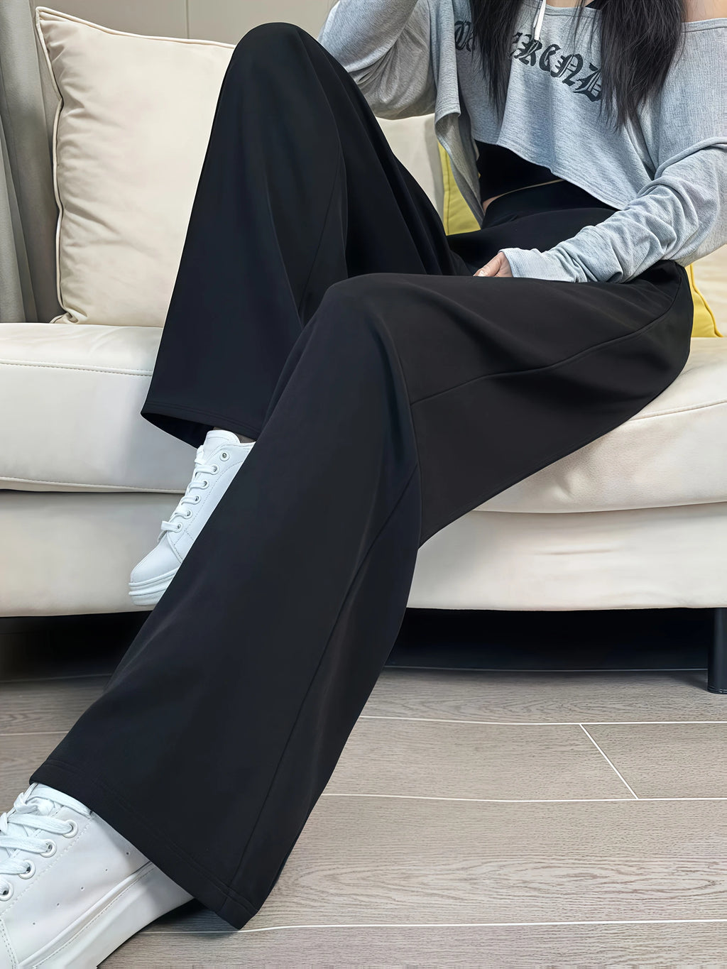 Women's suit pants with a high-quality drape, straight-leg casual style in black/gray, narrow to wide version, slimming and comf