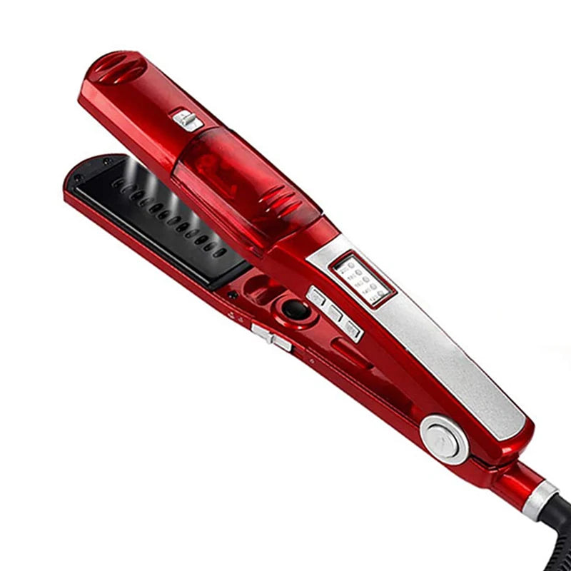 Plancha de pelo Profesional de vapor fuerte, salón portátil, cuidado del cabello ancho, plancha plana y rizador 2 en 1