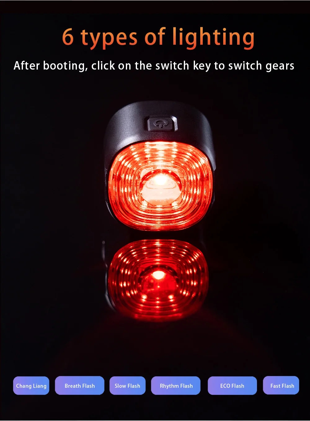 Bicycle Intelligent Brake Tail Light IP66 Waterproof 6 Light Modes High Brightness Bike Rear Lamp for Seat Post/Saddle/ Bag