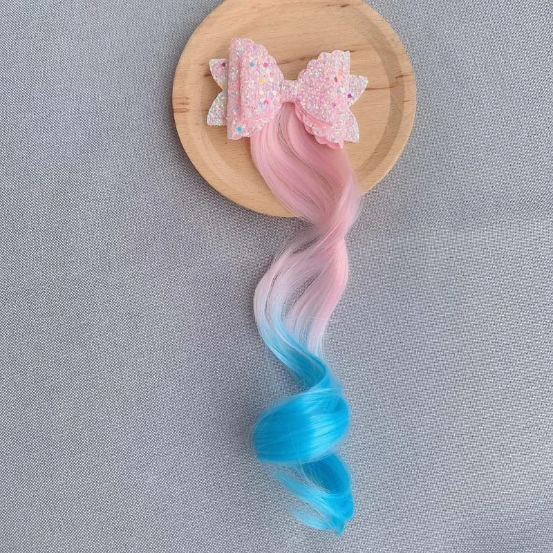 Children Unicorn Colorful Wig Hairpins Hair Accessories Kids Girls Hairclip Fake Hair Twist Braid Headdress Hair Clips Barrettes