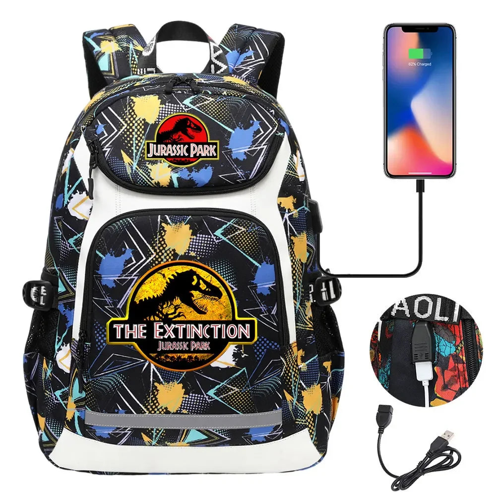 Jurassic World Park Dinosaur Girls Boys Kids School Book Bags USB Teenagers Schoolbags Women Men Laptop Travel Backpack