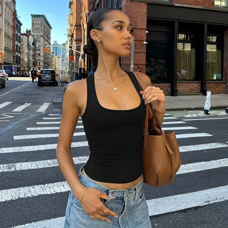 Square Collar Sleeveless Bodycon Crop tank Top Women’S Solid Sexy Elegant Y2K Top Party Clubwear Summer Outfit Wholesale