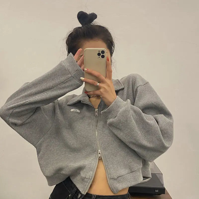 Sweatshirts Woman All-match Solid Zipper Trendy Korean Style Harajuku Ins Retro Autumn Casual Office Ladies Daily New Arrival