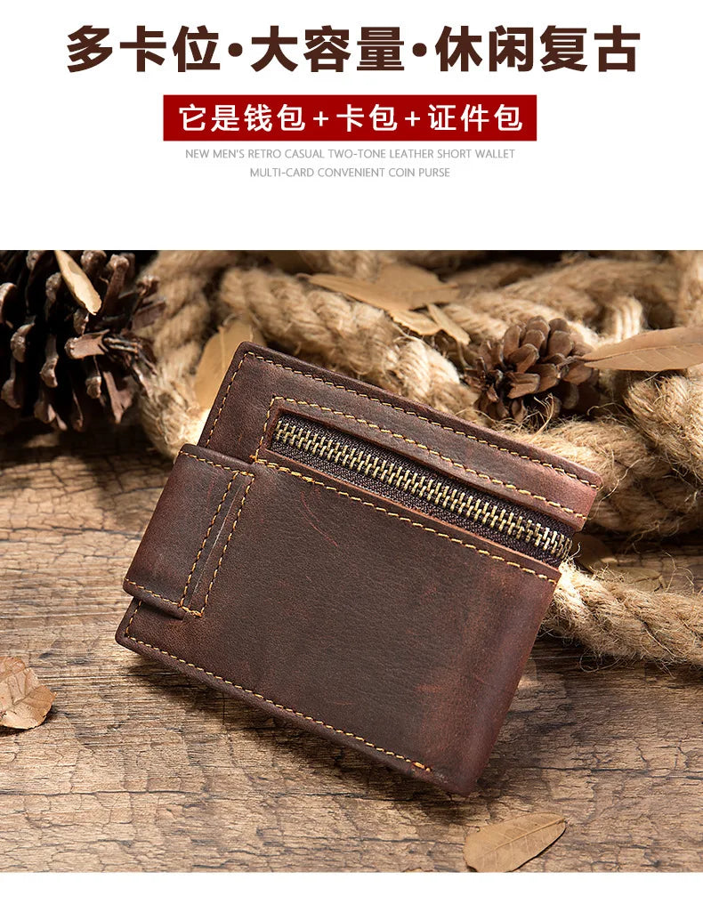 Crazy Horse Cowhide Leather Wallet for Men Genuine Leather Men Wallet Hasp Vintage Wallet Men
