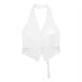 MUJER Off Shoulder Sleeveless Vest Women Black White Cropped Vest Woman Fashion Backless V Neck Short Coats Summer Waistcoat