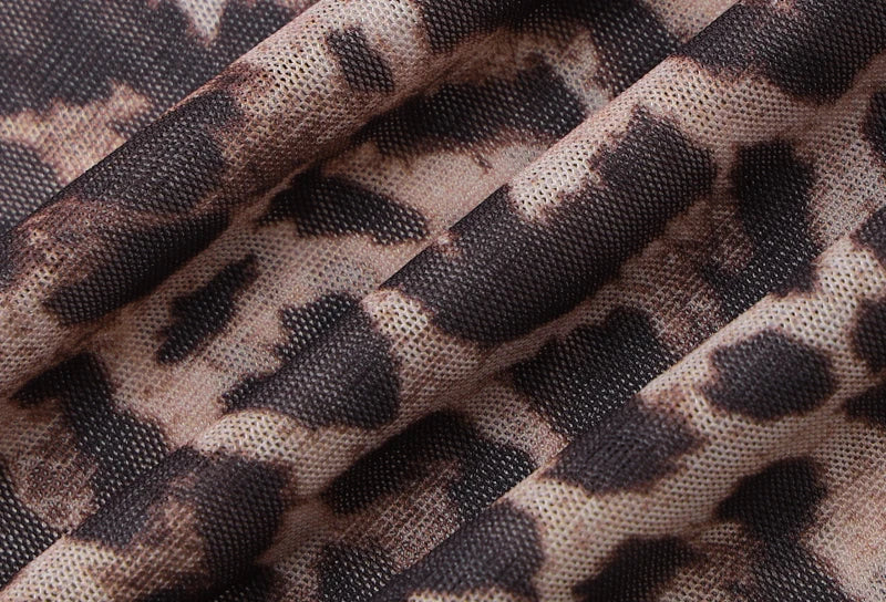 Hugcitar Leopard Print Mesh Long Sleeve Sexy Slim  See Through Maxi Dress Fall Women Fashion Outfits Beach Vacation Club
