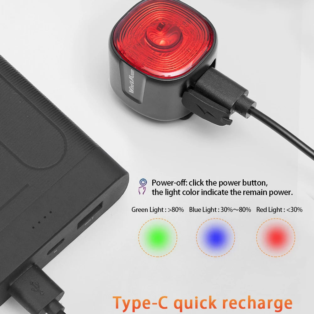 Bicycle Intelligent Brake Tail Light IP66 Waterproof 6 Light Modes High Brightness Bike Rear Lamp for Seat Post/Saddle/ Bag