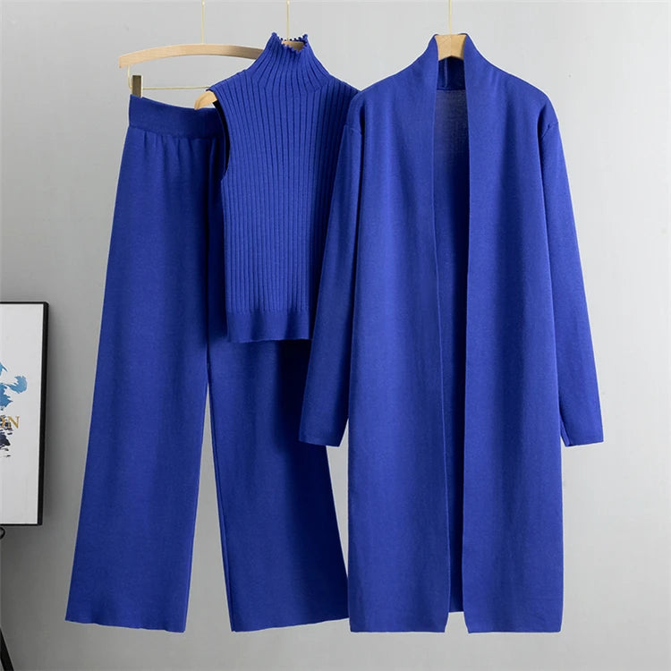 2026 Winter And Autumn Fashionable Elegant Women's Knitted 3-Piece Set cardigan Women's Sweater Women's Wide Leg Pants