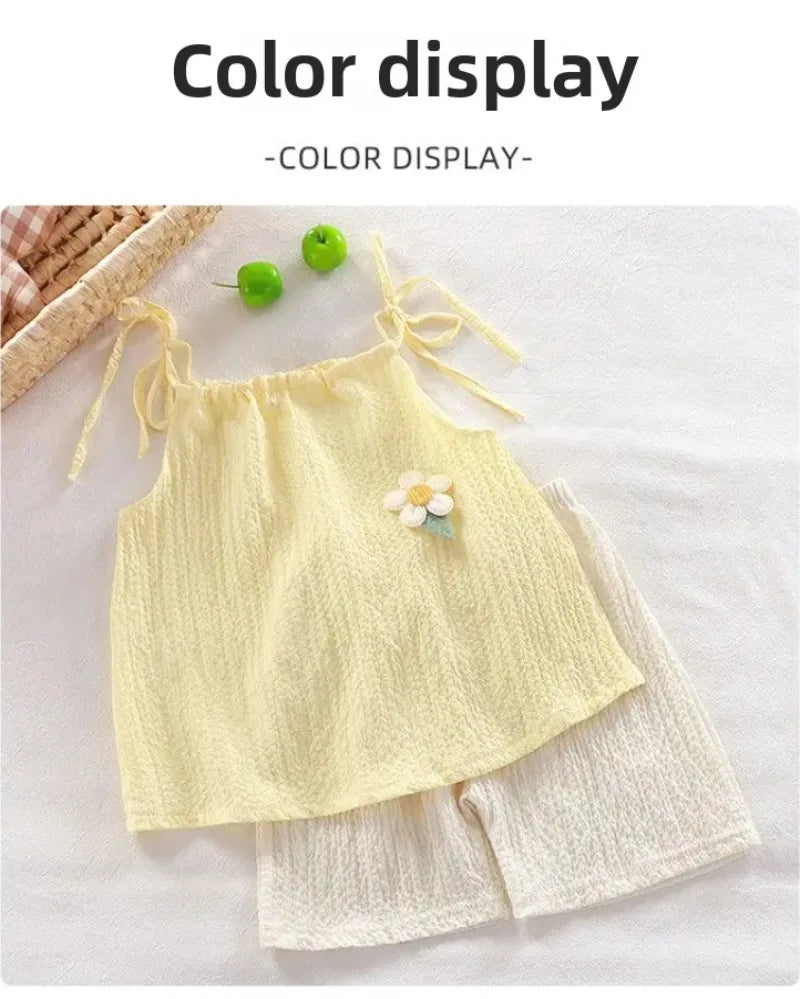 Girl Set Summer New Korean Fashionable Floral Vest Shorts Daily Wear Two-piece Set Kids Clothes Girls