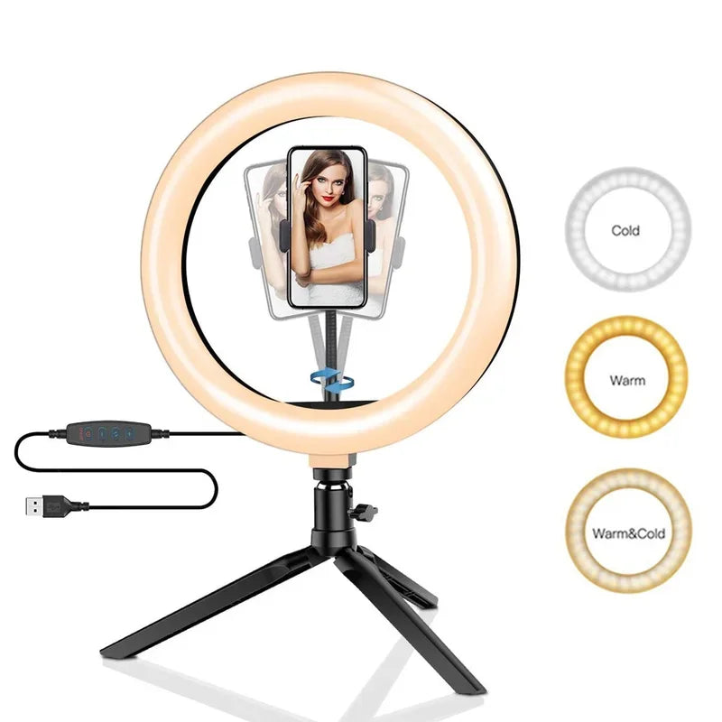 10" LED Ring Light with Tripod Stand Dimmable for Makeup & Live Streaming