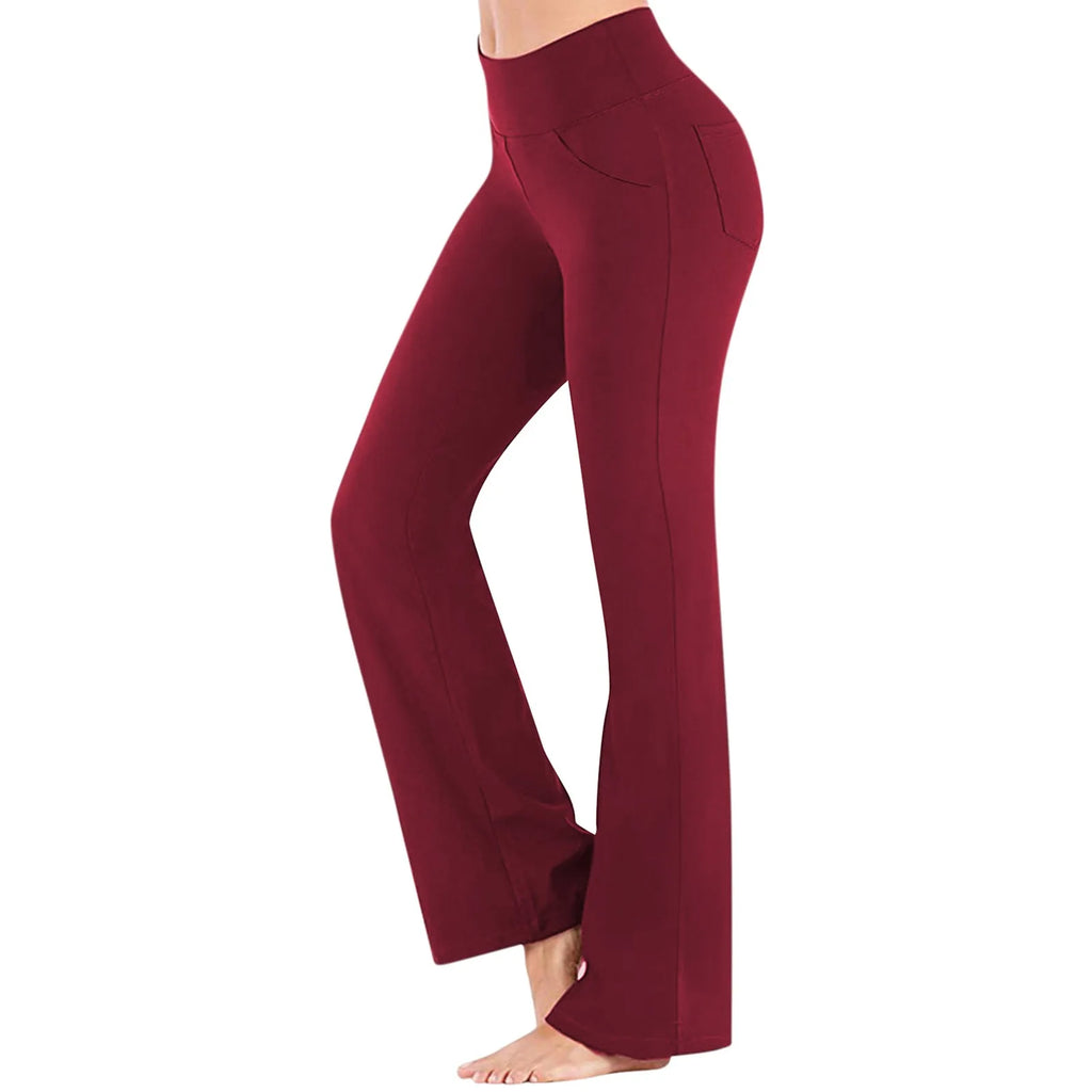 Flared Leggings Basic Yoga Pants With Pockets Women High Waist Breathable Comfortable Pants Gym Sports Slim Flared Tight Pants