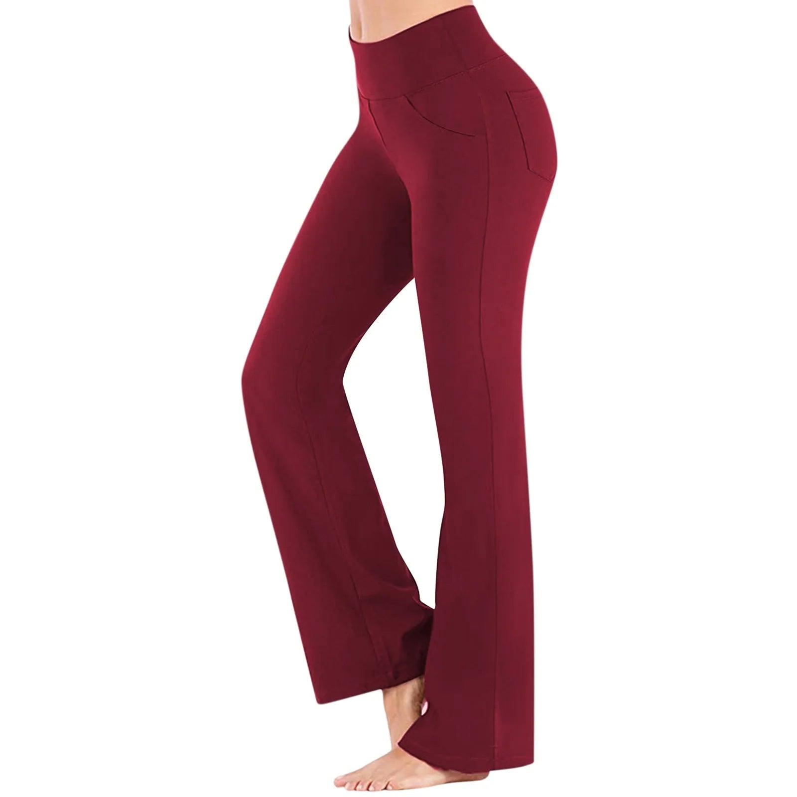 Flared Leggings Basic Yoga Pants With Pockets Women High Waist Breathable Comfortable Pants Gym Sports Slim Flared Tight Pants