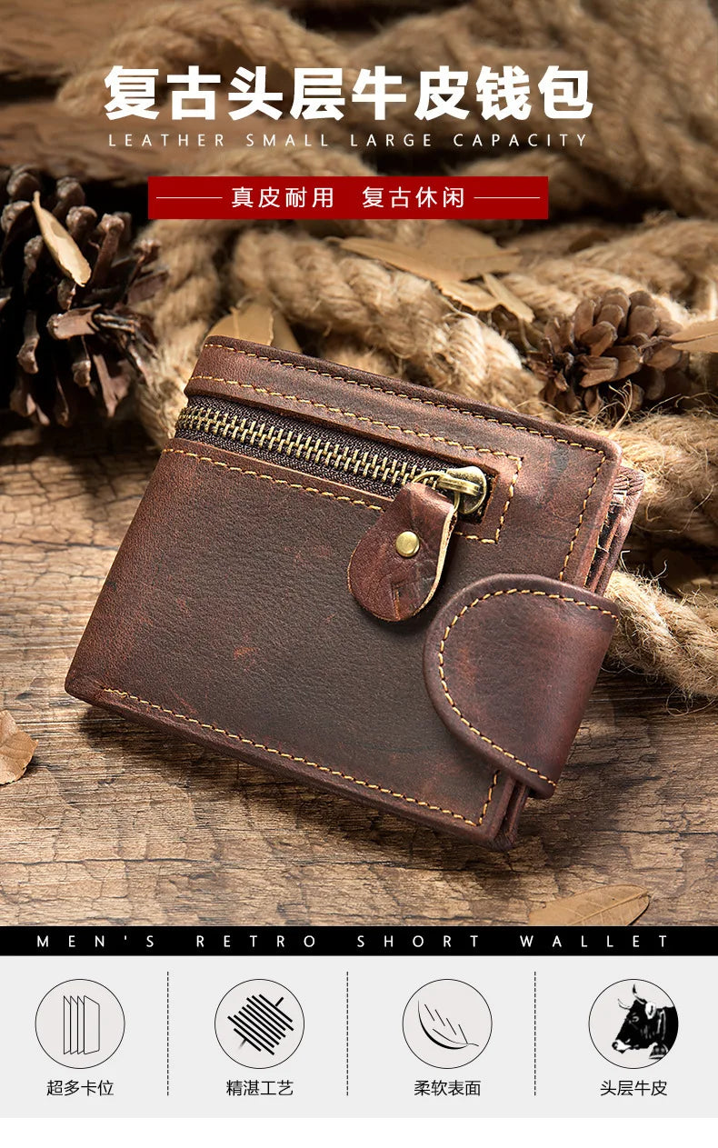 Crazy Horse Cowhide Leather Wallet for Men Genuine Leather Men Wallet Hasp Vintage Wallet Men