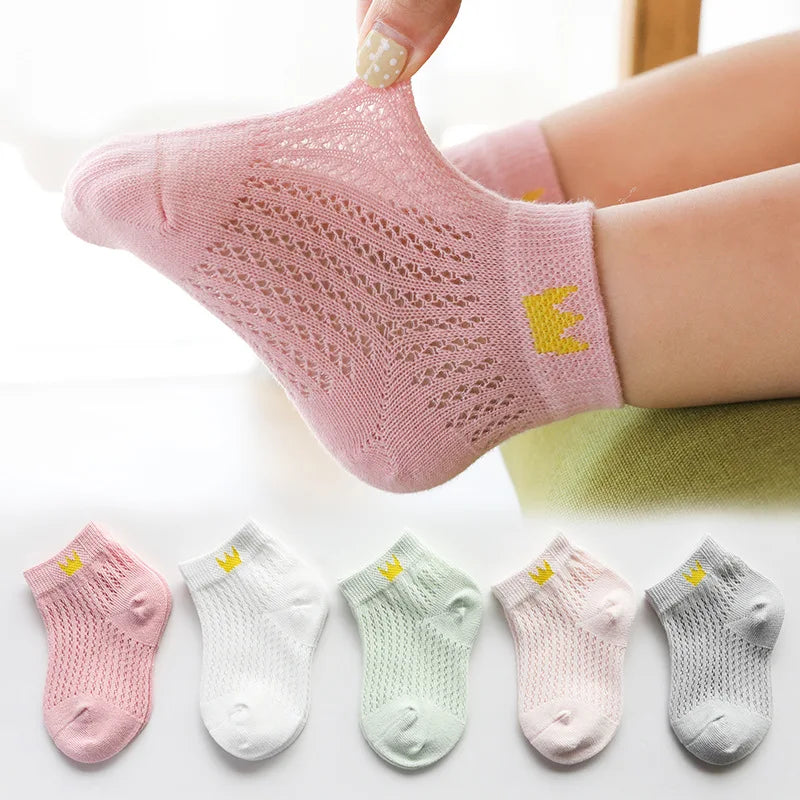 Girls Summer Mesh Thin Sock Cotton Baby Short Socks 5 Pairs Toddler Boys Kids Children Colorful Socks 5 pairs WMF043