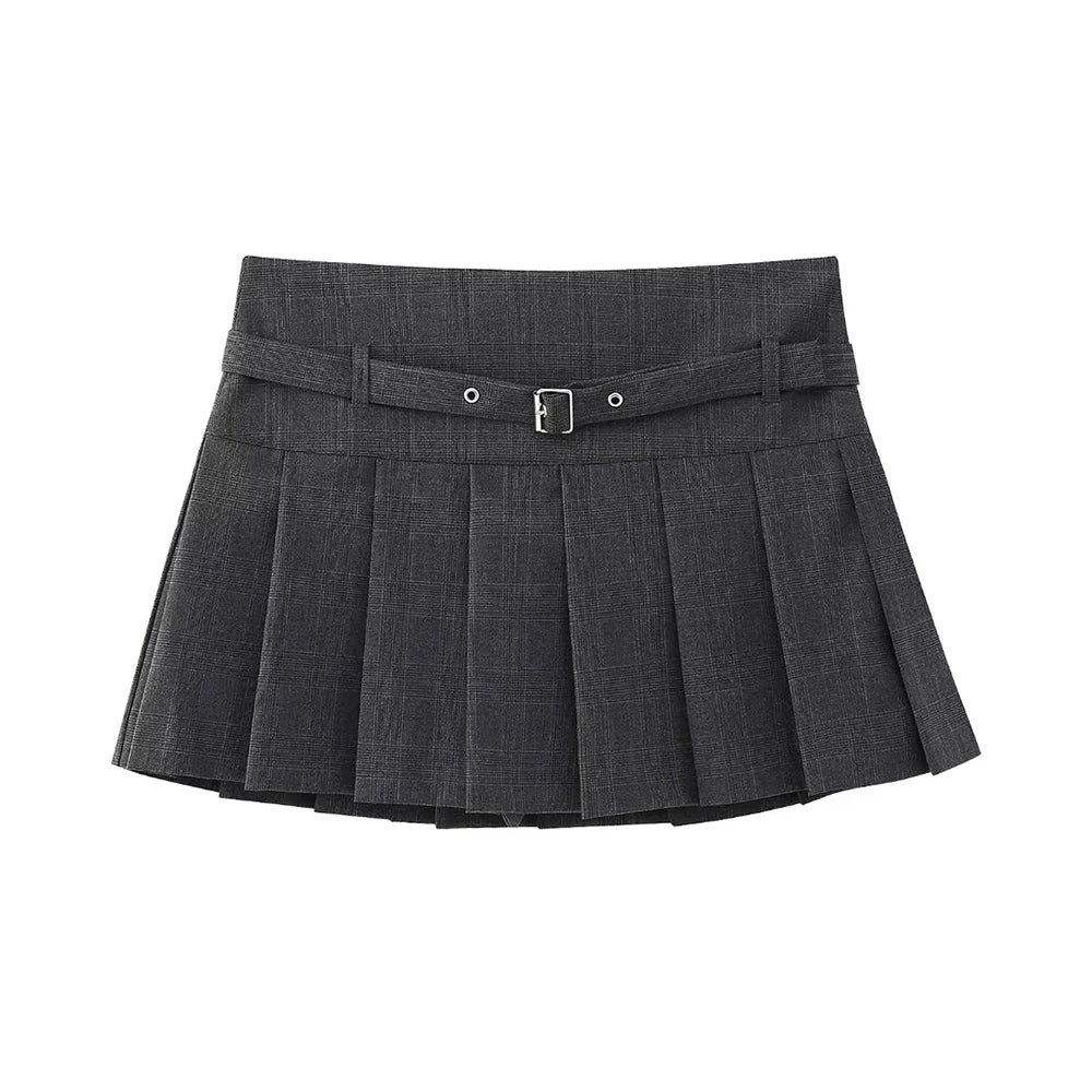 Pleated Shorts Skirts for Women, With Belt,Side Zipper, Mid Waist, Female Skort,Fashion