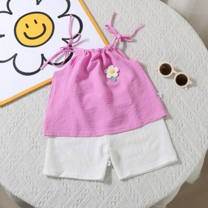 Girl Set Summer New Korean Fashionable Floral Vest Shorts Daily Wear Two-piece Set Kids Clothes Girls