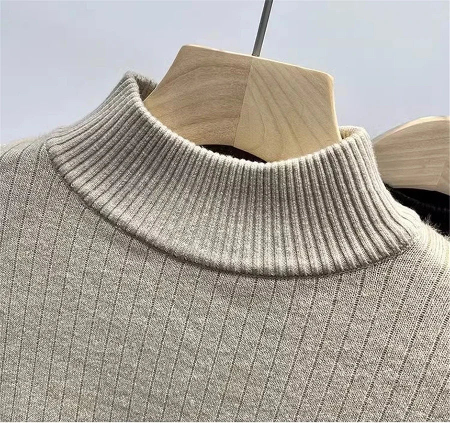 Winter Warm Sweater Pullover Women Slim Thicken Plush Velvet Lined Knitwear Jumper Korean Half Turtleneck Poleras Soft Knit Tops