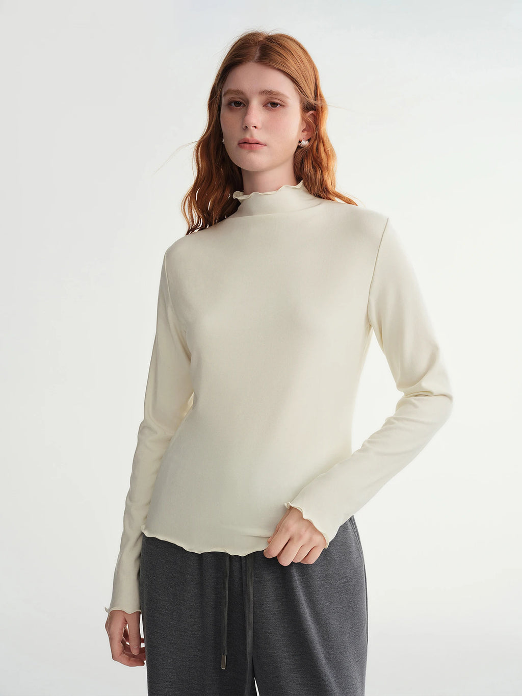 DUSHU Self-Heating Wool T-shirts Half-High Collar Soft Knit  Women's Longline Bralette Fall Winter Curvy Solid Color Pullovers